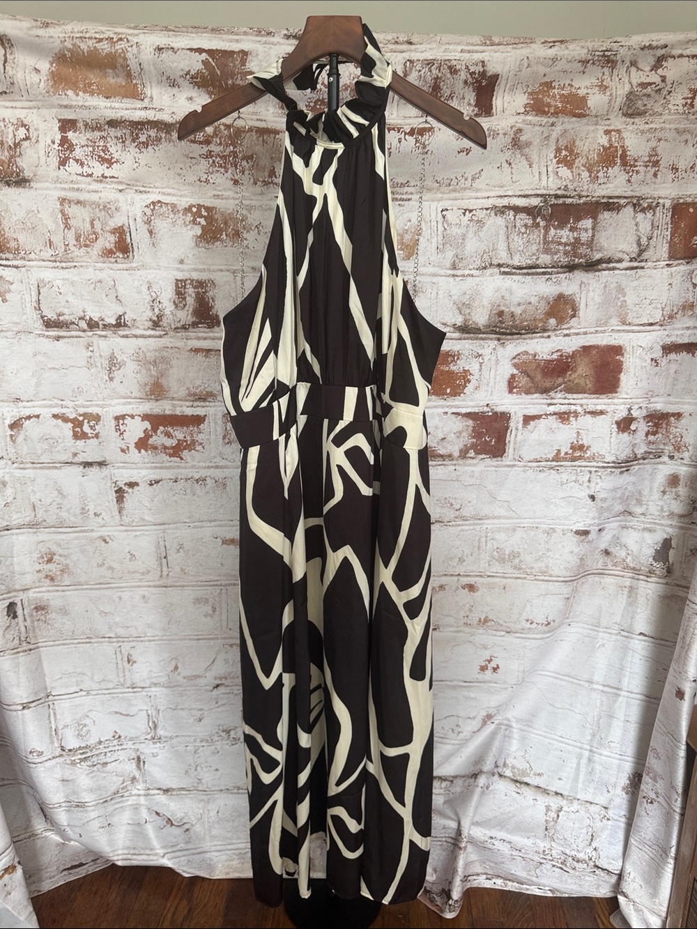Banana Republic Black and Cream Halter Maxi Dress